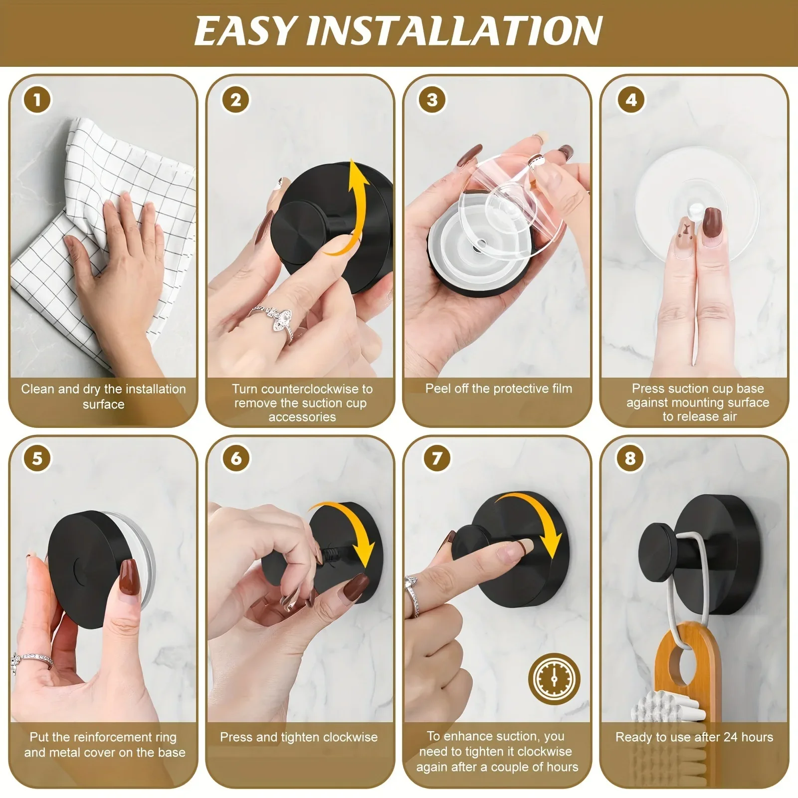 1-8PCS Stainless Steel Suction Cup Hooks Punch-free Wall Mounted Hook Hanging Towel Holder Kitchen Bathroom Vacuum Suction Cups