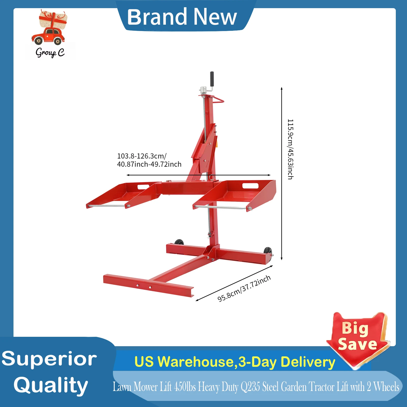 

Hydraulic Cylinder Lift Jack, Lawn Mower Lift 450lbs Heavy Duty Q235 Steel Garden Tractor Lift with 2 Wheels