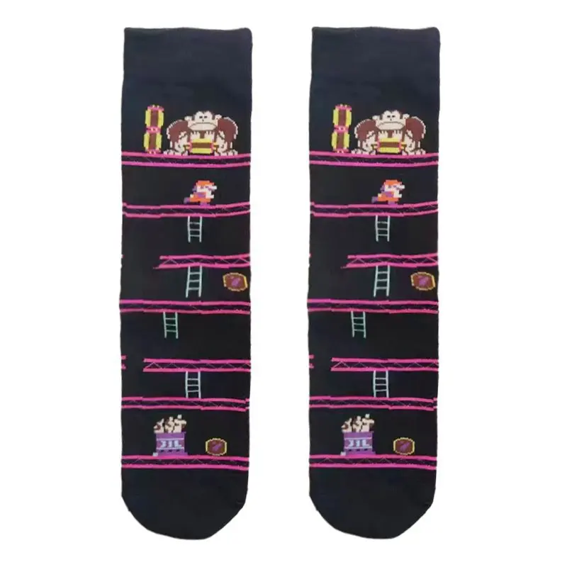 スーパーマリオブラザーズ靴下漫画男性綿靴下ファッション印刷ミッドチューブソックスカジュアル通気性快適スポーツストッキングギフト