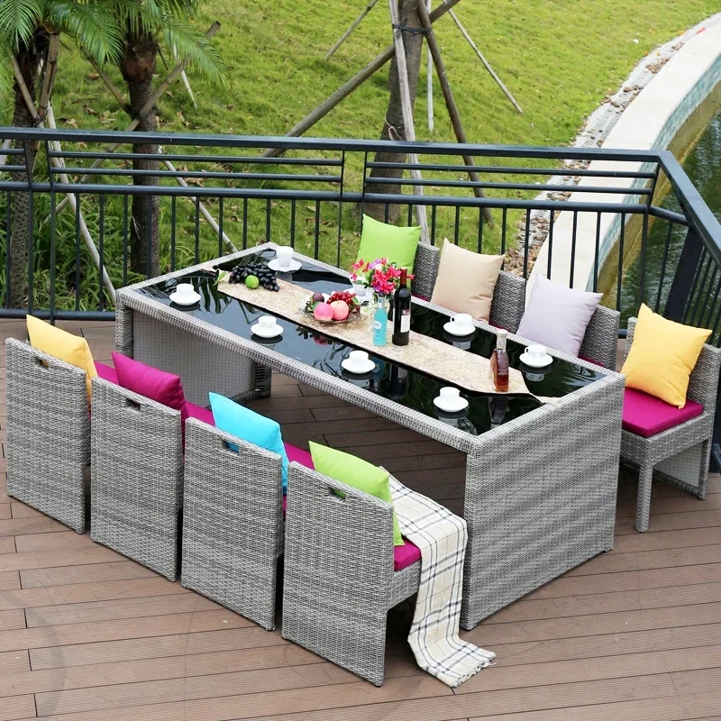 Creative rattan woven furniture, rattan chairs, balcony table and chairs, patio outdoor rattan chairs, tea table back chairs