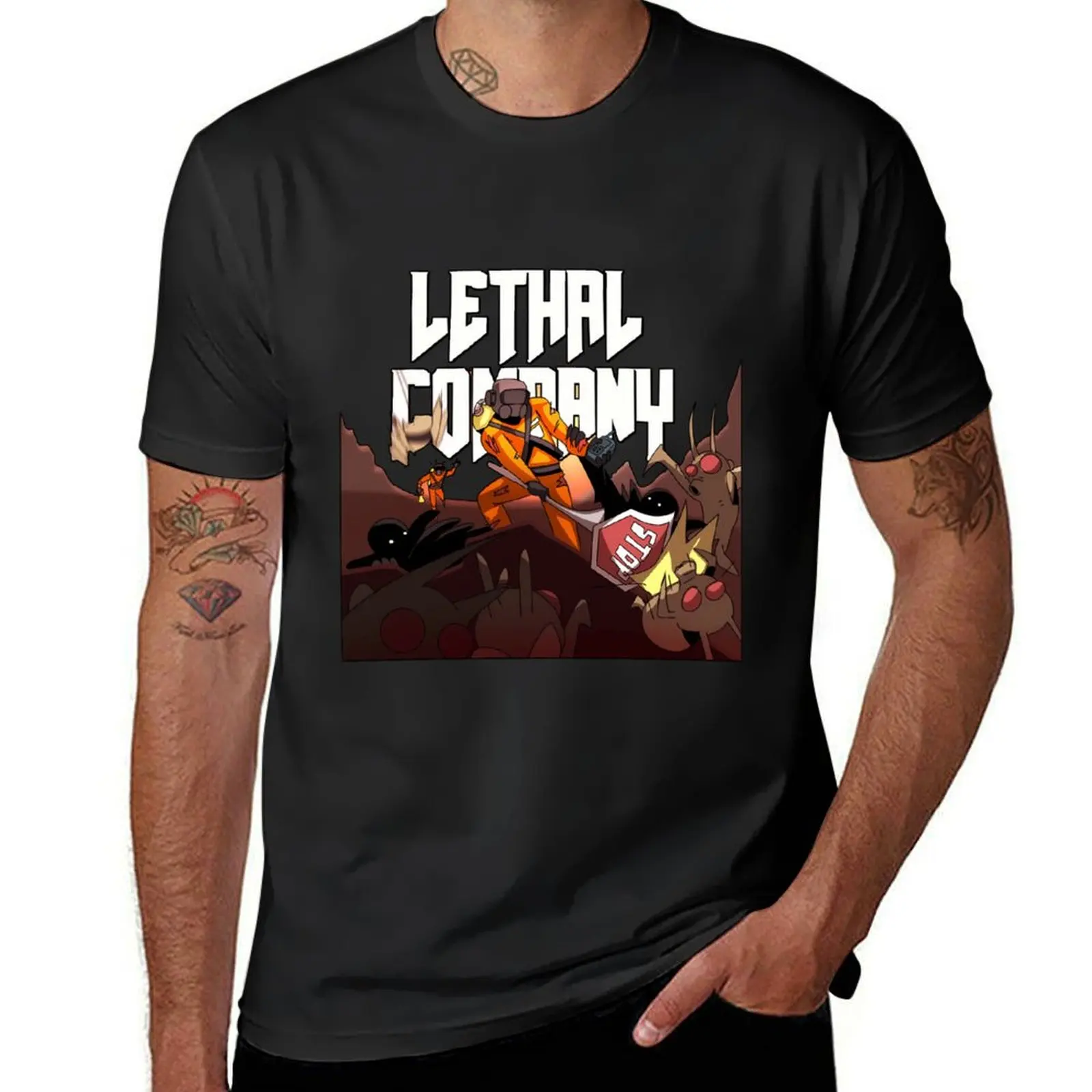 Lethal Company Stop T-Shirt funnys customs cute tops plain black t shirts for men