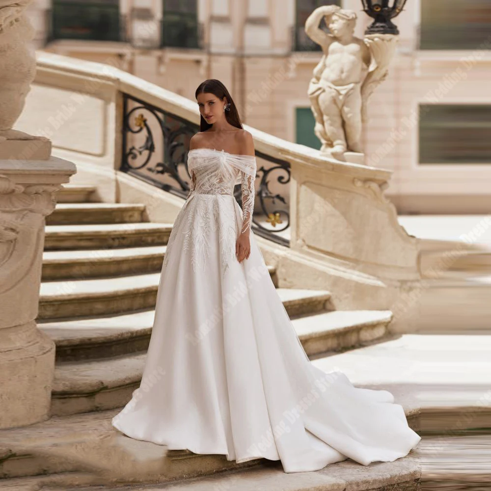 

Off The Shoulder Women Wedding Dresses A-Line Bride Gowns Mopping Length Princess Ball Vestido De Novia Customized