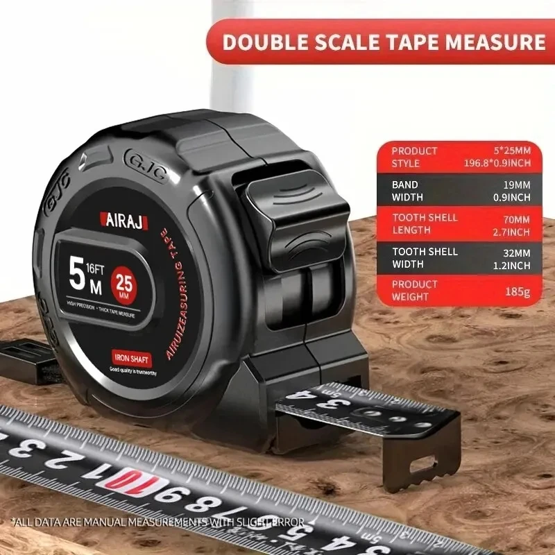 AIRAJ 고정밀 휴대용 수동 측정 도구, 두꺼운 프로스트 낙하 방지 쉘, 고탄소강 줄자, 7.5, 5, 3M