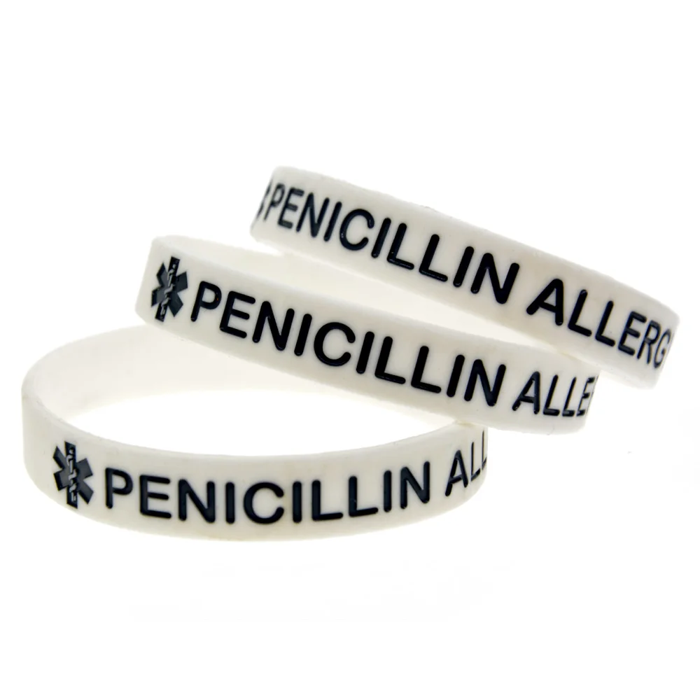 1 PC PENICILLIN ALLERGY Silicone Rubber Wristband For Emergency Debossed Logo