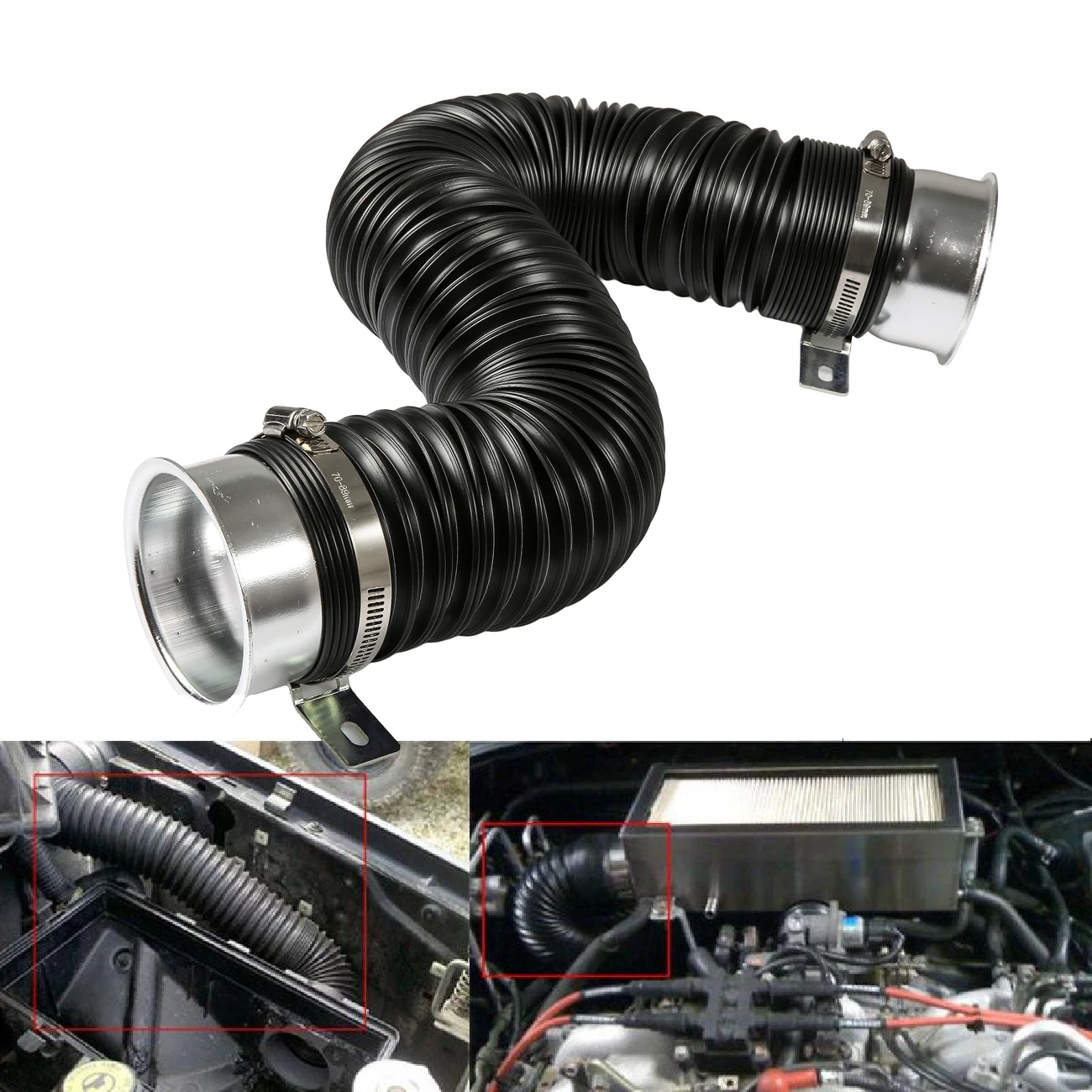 

Universal 76mm 3inch Car Cold Air Intake Inlet Pipe Flexible Air Intake Pipe with Horn Mouth Inlet Duct Pipe Extendable 100cm