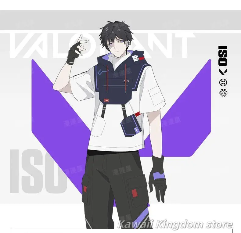 

VALORANT Iso Anime Cosplay Halloween Costume Short-sleeved T-shirt Long Pants Suit Summer Fashion Casual Unisex Mascot Gift