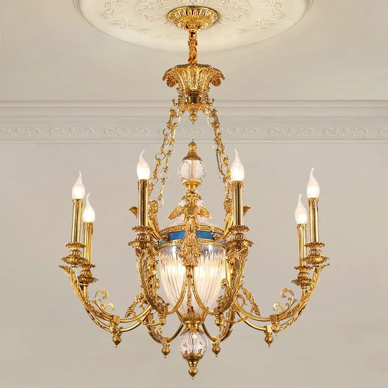 

French Baroque Royal Copper Pendant Light Master Bedroom Bedside Villa Duplex European Vintage Brass Decorative Luminaire