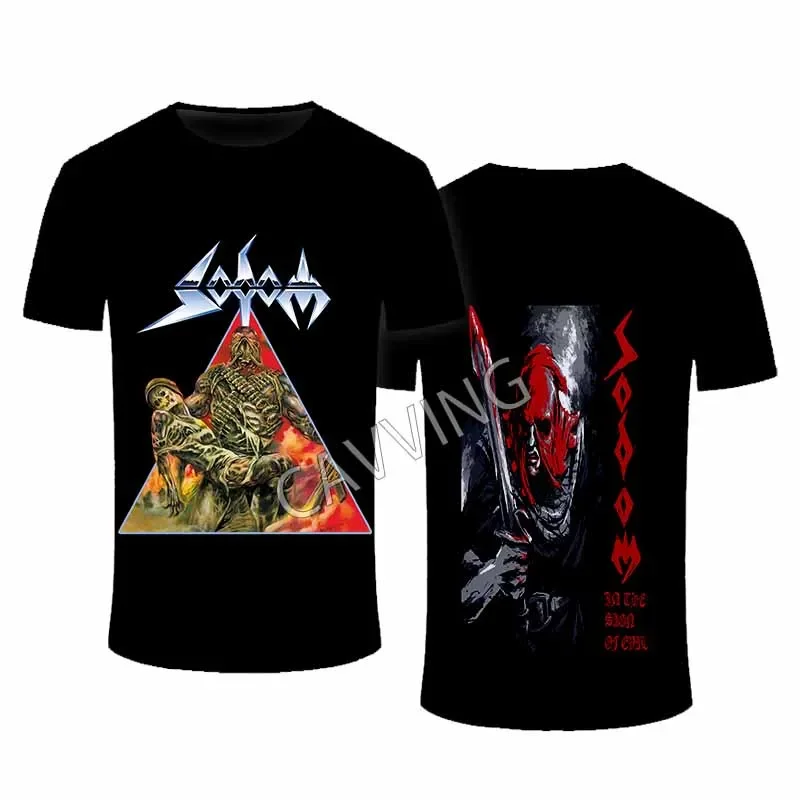 New Fashion Double Sides SODOM Band  Streetwear Gothic Top Harajuku Cotton Unisex T-shirts  AE2