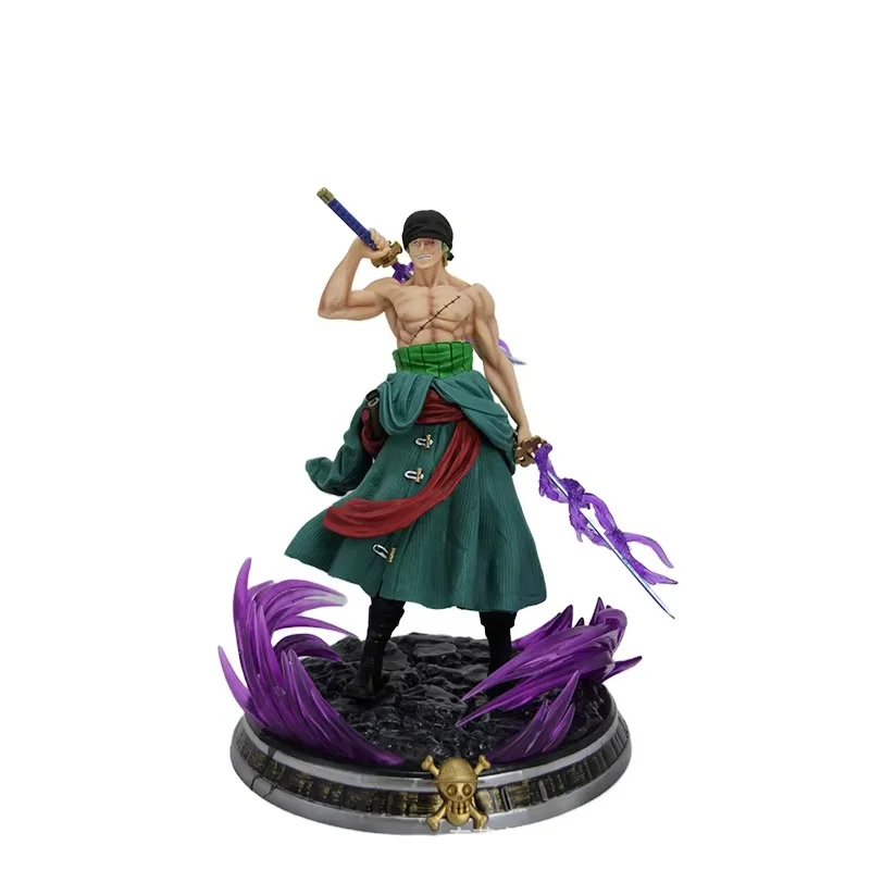 One Piece Jumbo Phantom Zoro Anime Actionfigur 34 cm mit zwei Kopfskulpturen, Desktop-Dekoration, Fans, Ornamente, Collietible-Geschenk