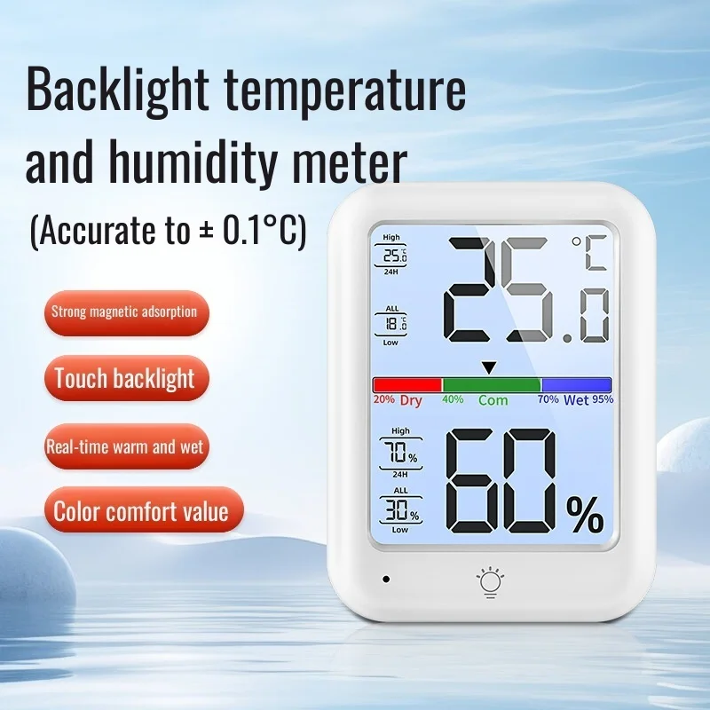 Digital Indoor Thermometer Hygrometer with Large LCD Screen Backlight Function for Home Temperature Humidity Monitoring Device
