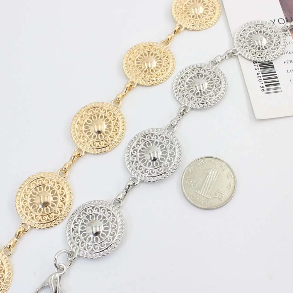 Elegant Round Metal Belt For Women Retro Gold Silver Carved Hollow Out Chain Long Belts Dress Decorative Lady Waistband