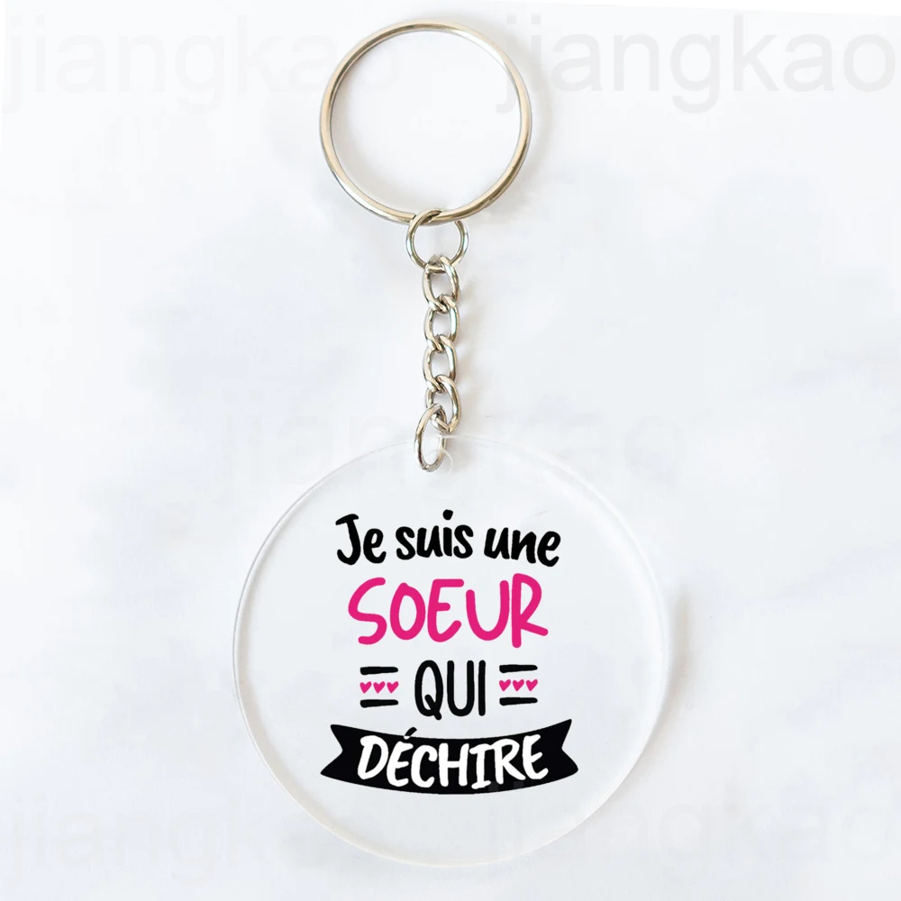 I Am An Almost Perfect Sister French Printed Key Chain Transparent Keychain Acrylic Keyring Festive Birthday Gifts for Sisters