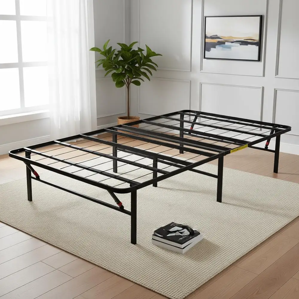 

Twin Size Metal Bed Frame with Storage, No Box Spring Needed, 14 High, Easy Assembly, Black