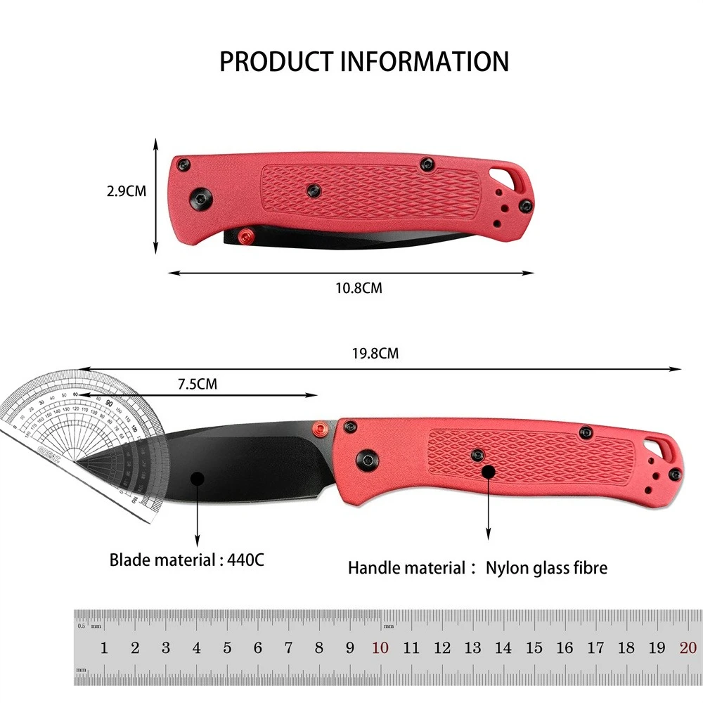 Hot Red Nylon Fiberglass Handle BM 535 Pocket Folding Knife 440C Blade Outdoor Hiking Camping Knives Hunting Survival EDC Tools - view 6