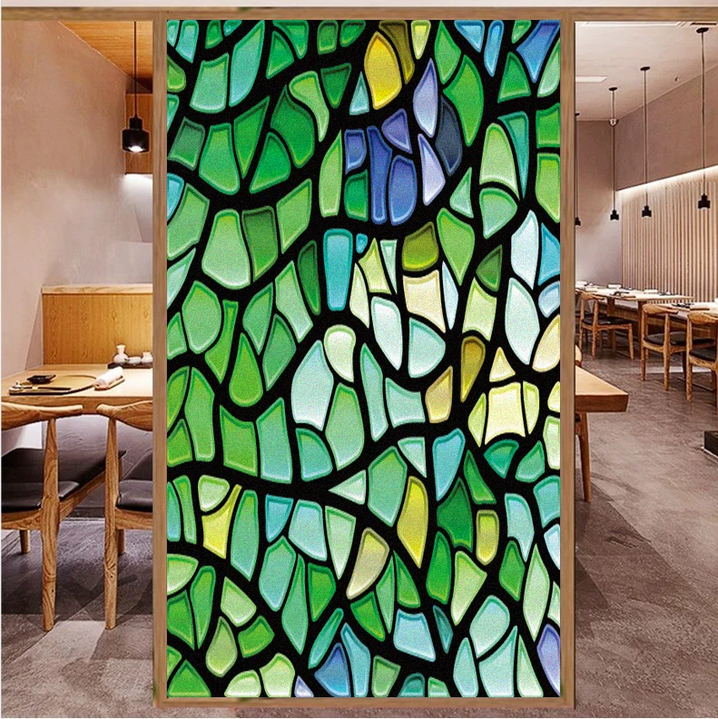 

GreenColorful Retro Window Glass Electrostatic Stickers Removable Window Privacy Stained Decorative Film for Home Office