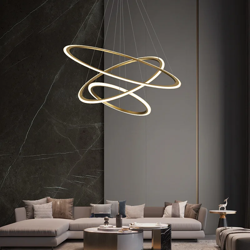 

All-copper minimalist light luxury living room chandelier, modern minimalist atmospheric circle light dining room chandelier