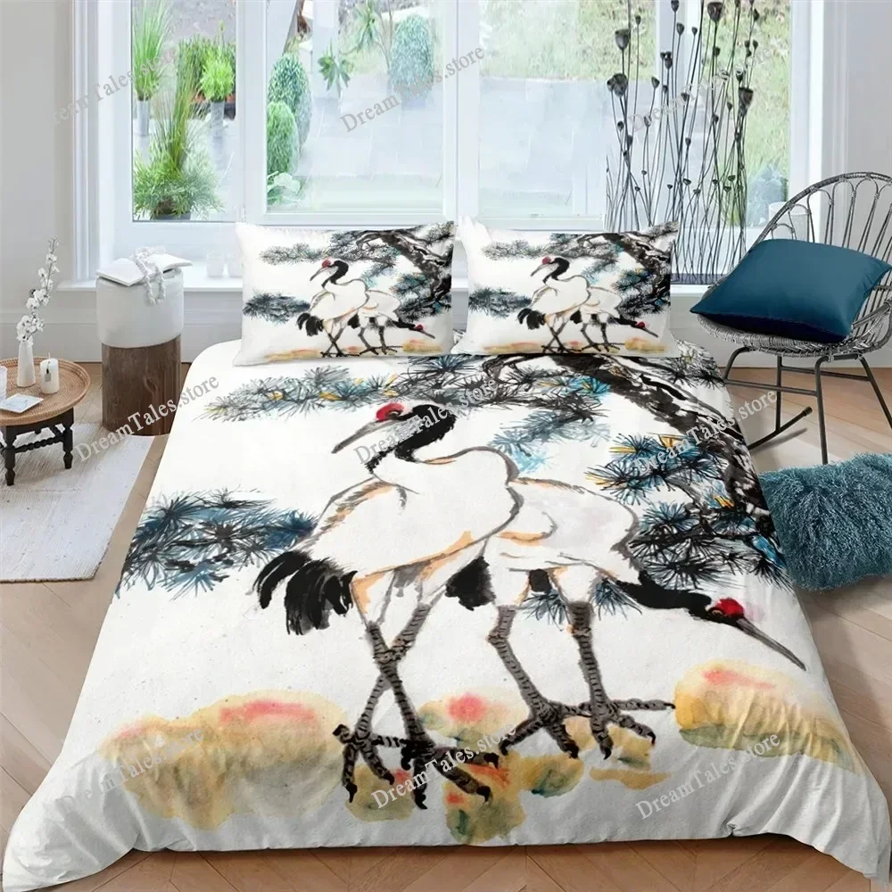 Nature Landscape Duvet Cover KingQueen Size,Chinese Ink Painting Style Bedding Set Mountain River Polyester Quilt Cover741