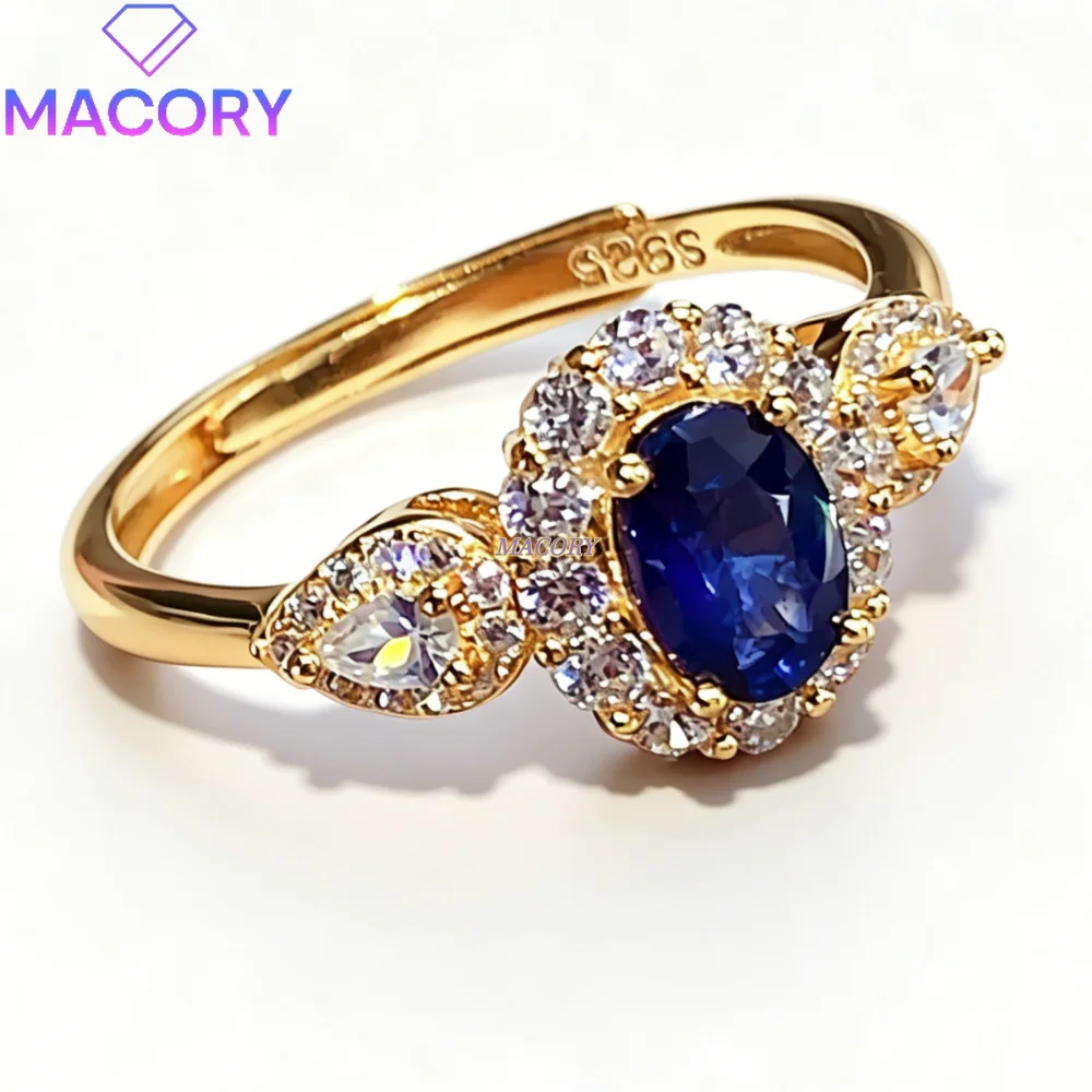 s925スターリングシルバーサファイアリング-女性用-ブルージェムストーンリング-9月誕生石-秋の結婚式-婚約-誕生日ギフト