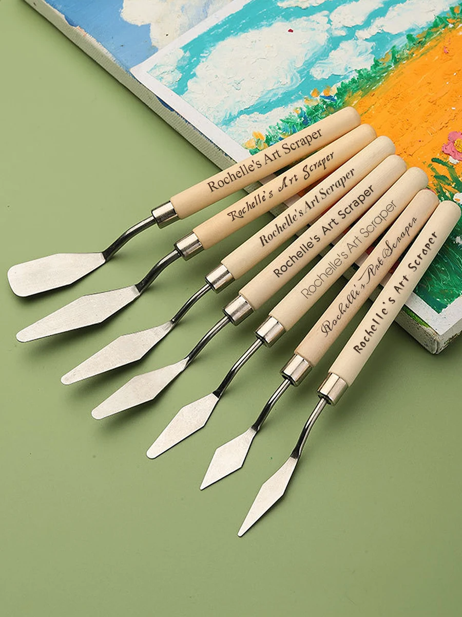 Persoanlized 7Pcs/set Stainless Steel Palette Knife for Oil Painting，Spatula Kit with Wooden Handle Palette Gouache Supplie