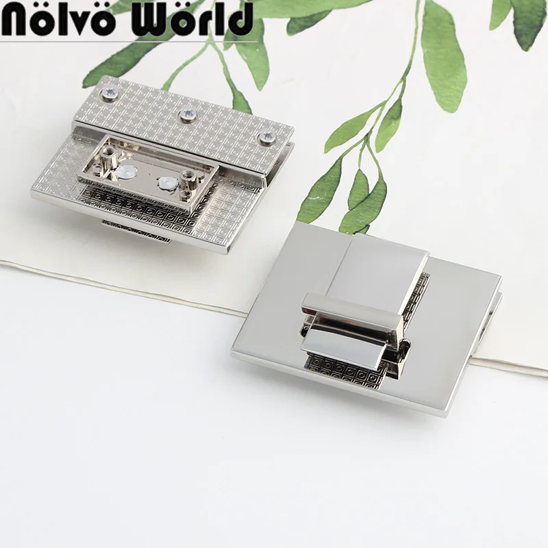 2-10Sets White Steel Metal Rectangle Turn Locks For Bags Handbags Shoulder Purse Clasp Closure Lock Buckles Hardware Accessories