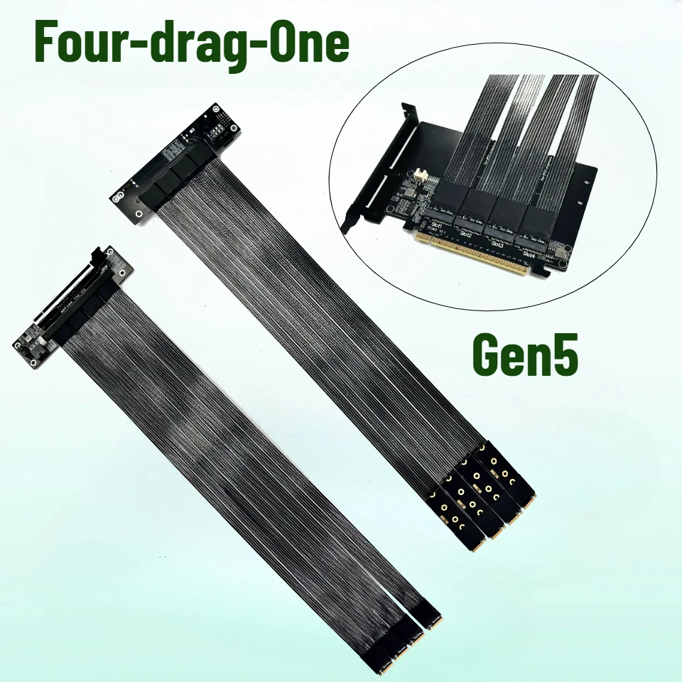 ADT-Link PCIe 5.0 X16 4*M.2 NVMe to X8 Split Card Extension Cable Gen5 512Gbps for AI Local Deployment Support 1-to-4 High-Speed
