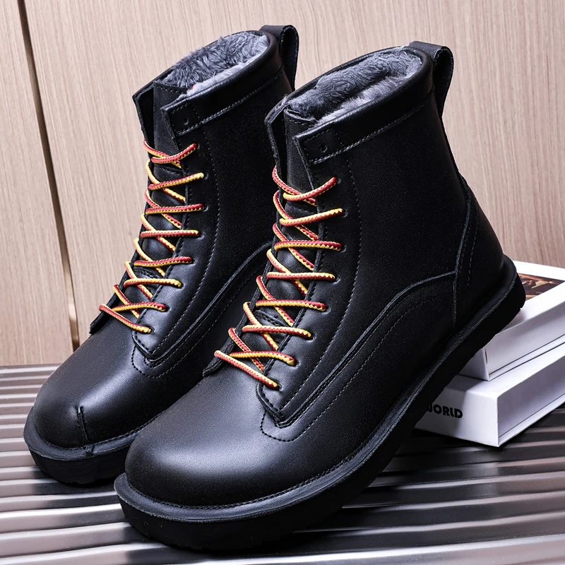 

2025 New Autumn And Winter Velvet Warm Men'S Boots Windproof Waterproof Wide Toe Comfortable Flat Heel High Top Men Shoes 38-47