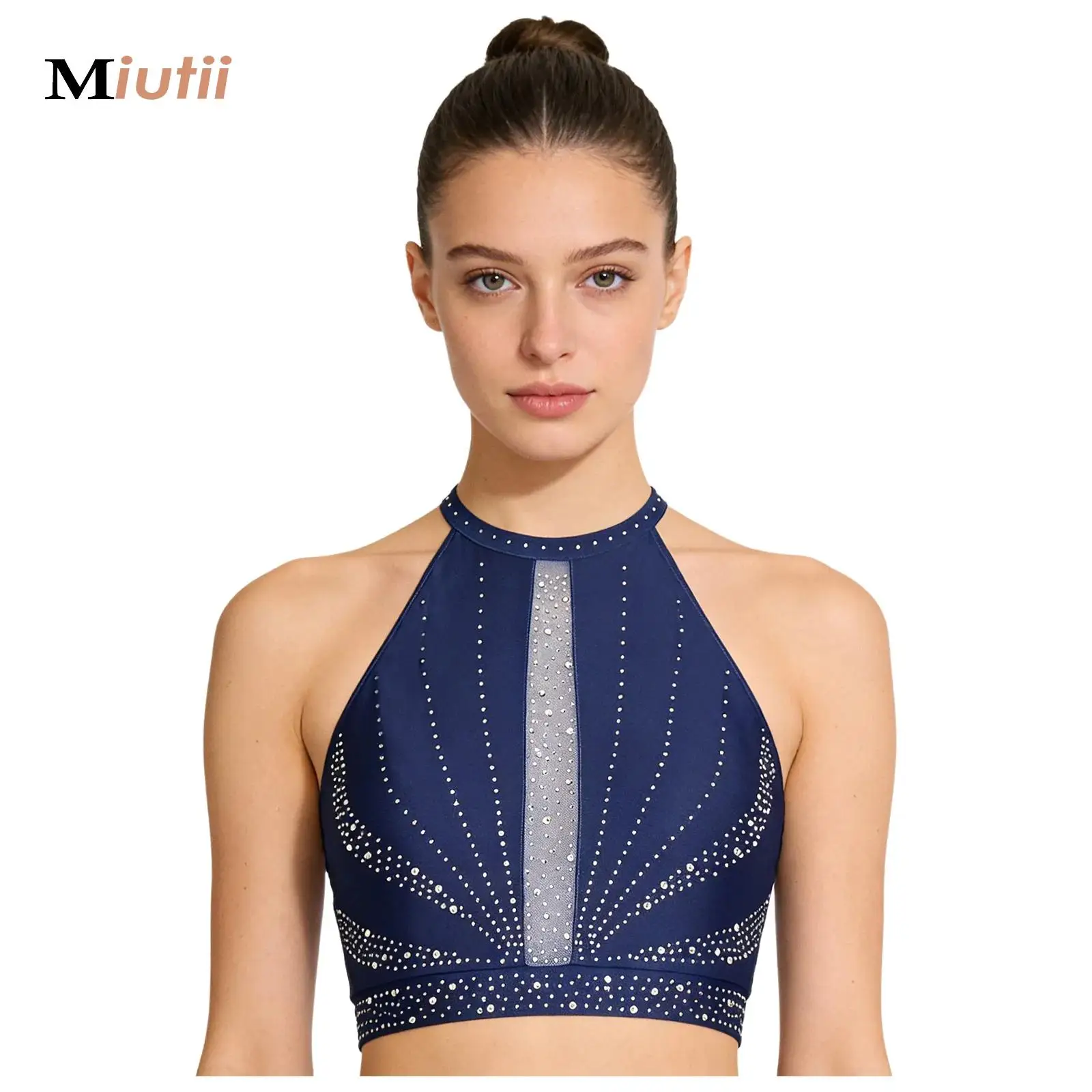 

Glitter Latin Dance Top Shiny Rhinestone Crop Top Ballet Ballroom Performance Costume for Figure Skating Jazz Cheerleading