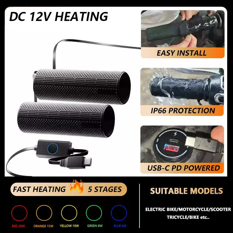 5 Levels Motorcycle Handle Warmer Cover Silicone Heater Grip Heater for Motorcycles Usb c Hand Warmer Fits 28-34mm Handlebars