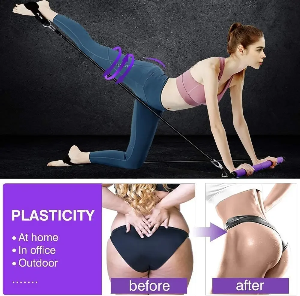 Non-Slip Fitness Stick,Portable Pilates Bar Kit with Resistance Bands Set for Women Men Home Gym Bodybuilding Fitness Equipment