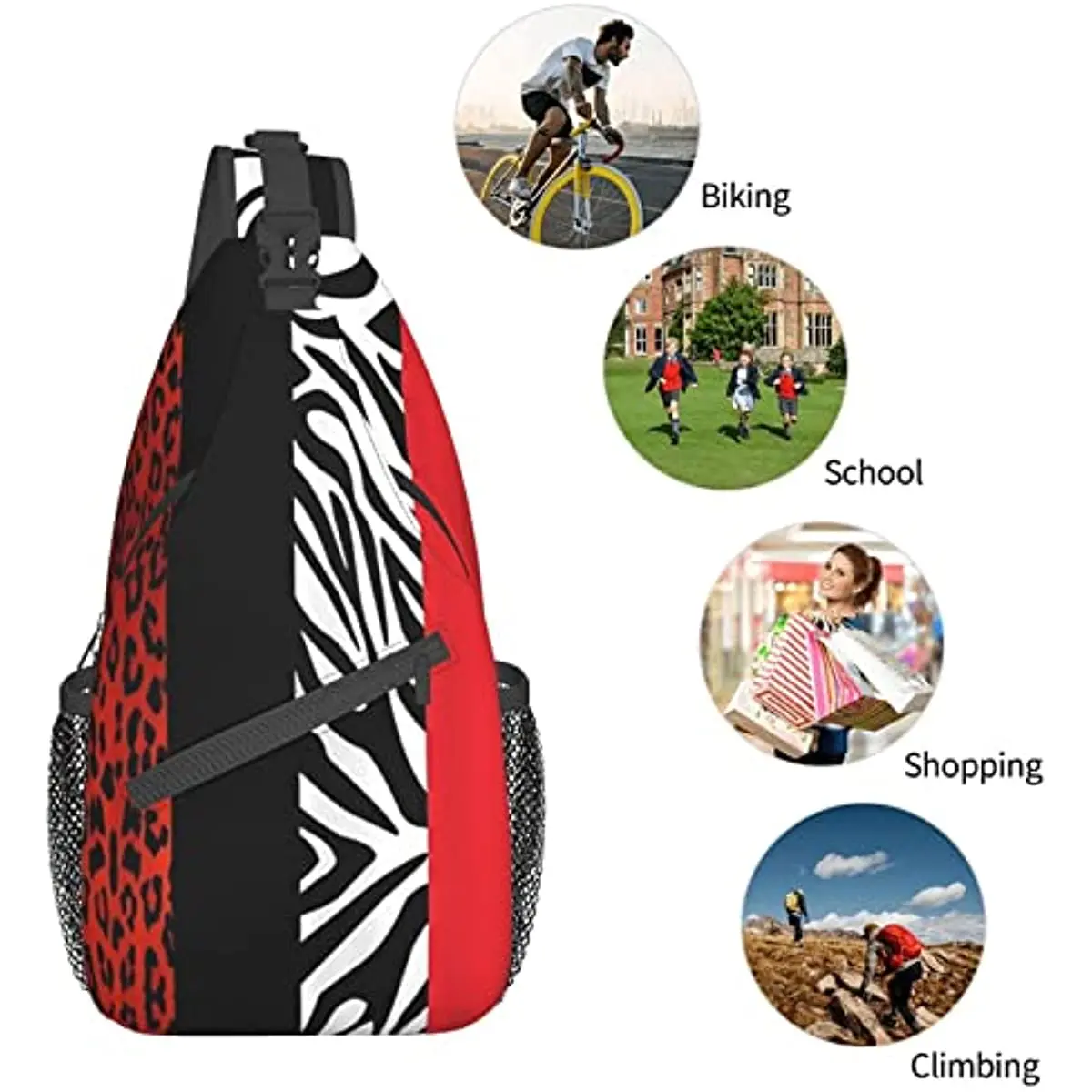 Red Leopard and Zebra Animal Cross Chest Bag Diagonally Sling Backpack Travel Hiking Cycling Bag Crossbody Shoulder Bag Casual