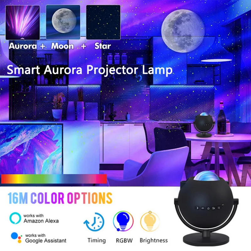 

Smart Star Projector Galaxy Night Light with Tuya APP Alexa and Remote,Moon Starry Aurora Projection Ceiling LED Lamp Home Decor