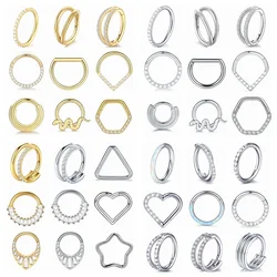 1pc Titanium Cartilage Hoop Earring Zircon Heart Hinged Segment Nose Ring for Women Rook Septum Clicker Piercing Body Jewelry
