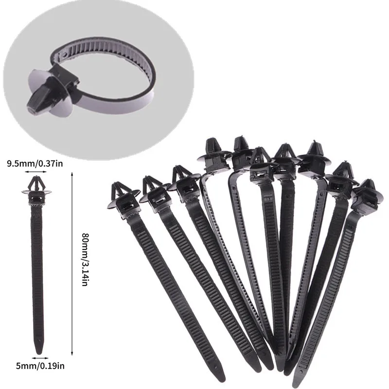 

10Pcs Black Nylon Cable Tie Wrap Clips Fasteners for Car Fixed Zip Strap Cable Management for All Cars