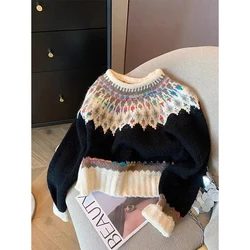 MEXZT Vintage Print Sweater Women Harajuku Long Sleeve Knitted Pullovers Korean Aesthetic Knitwear Winter Chic Casual Jumpers