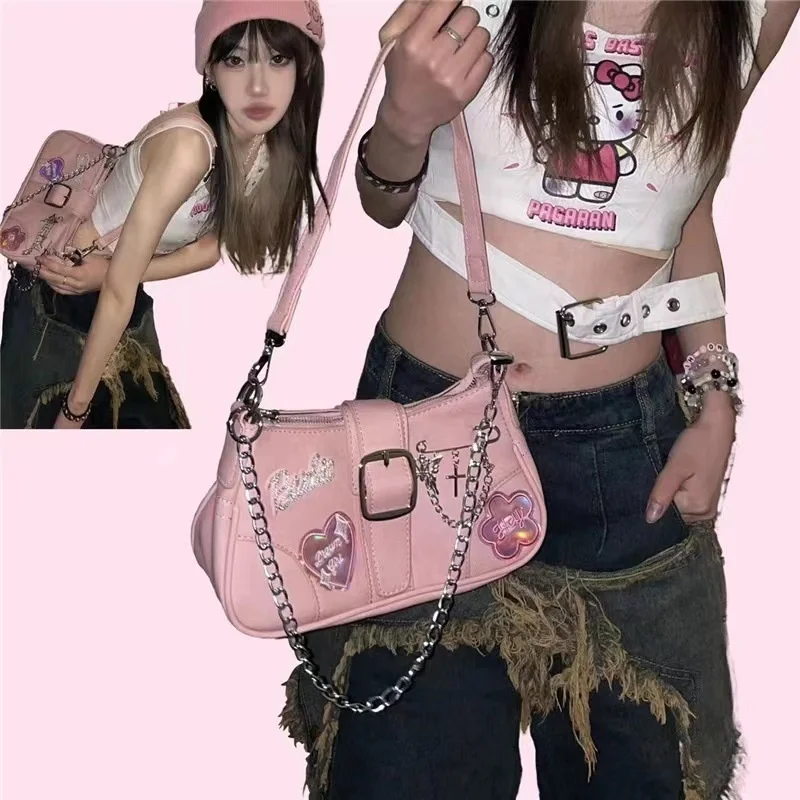 ¡Novedad de 2024! Bolso cruzado de cadena a la moda para mujer, bolso de mano con amor dulce para mujer, bolsos de mensajero para mujer, bolsos de retales para niñas, Hip-Hop liso