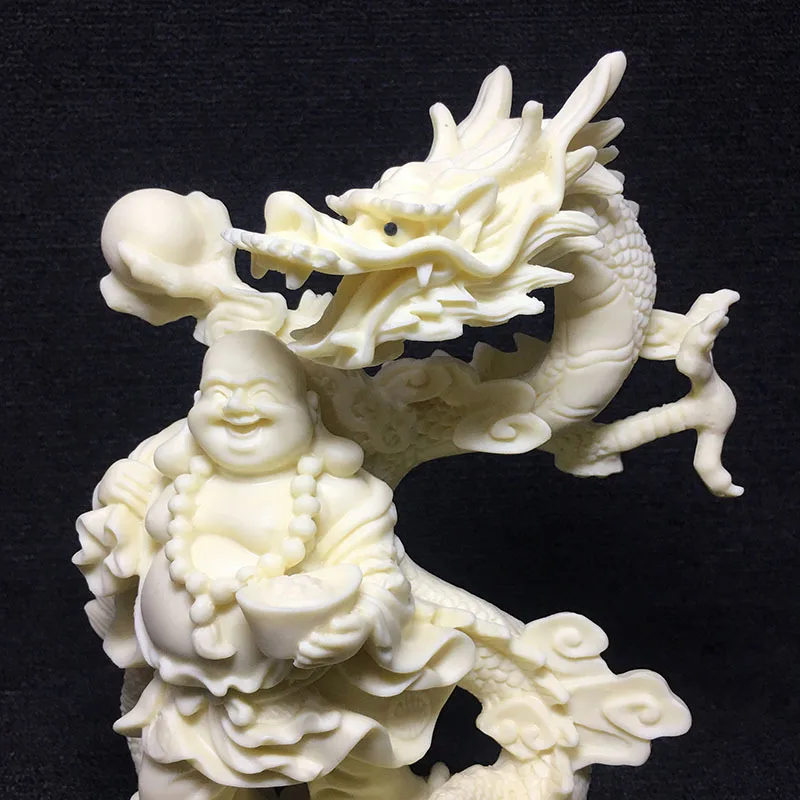 Ivory Nut Carving Fortune Royal Dragon Maitreya Buddha25*11*18cmBodhi Seeds Living Room Desktop Crafts Ornaments