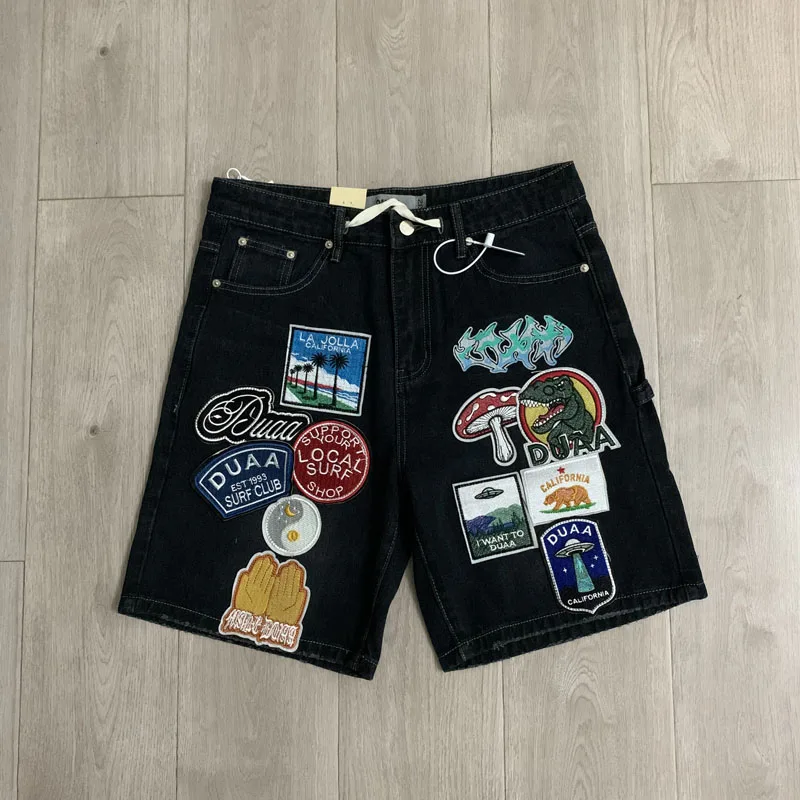 New American Retro High-quality Embroidered Denim Shorts Street Men's Casual Trend Duaa Jeans