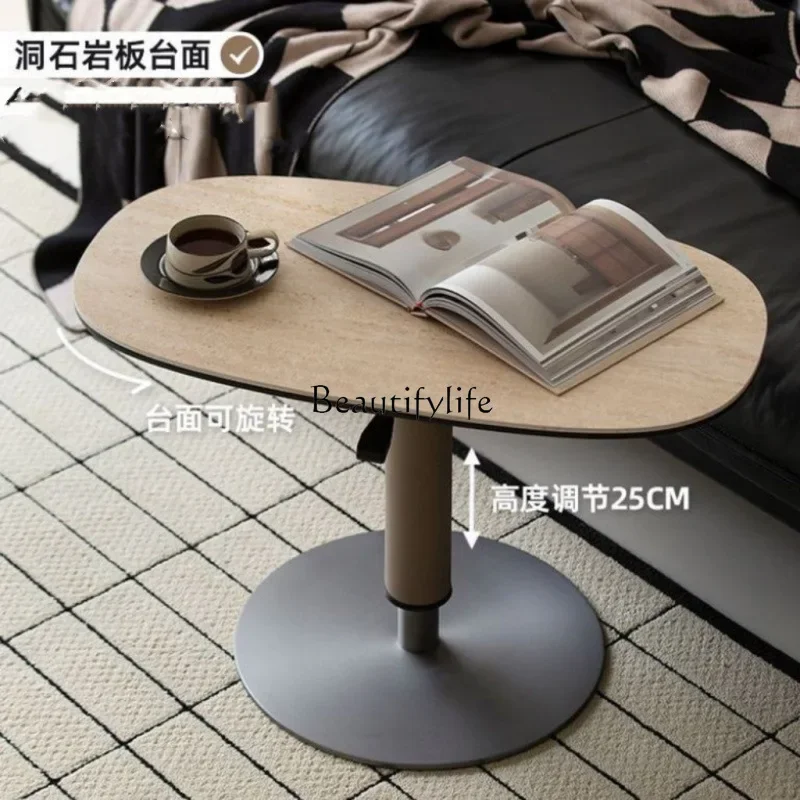 Light luxury liftable rock slab small round table Italian minimalist small table corner table