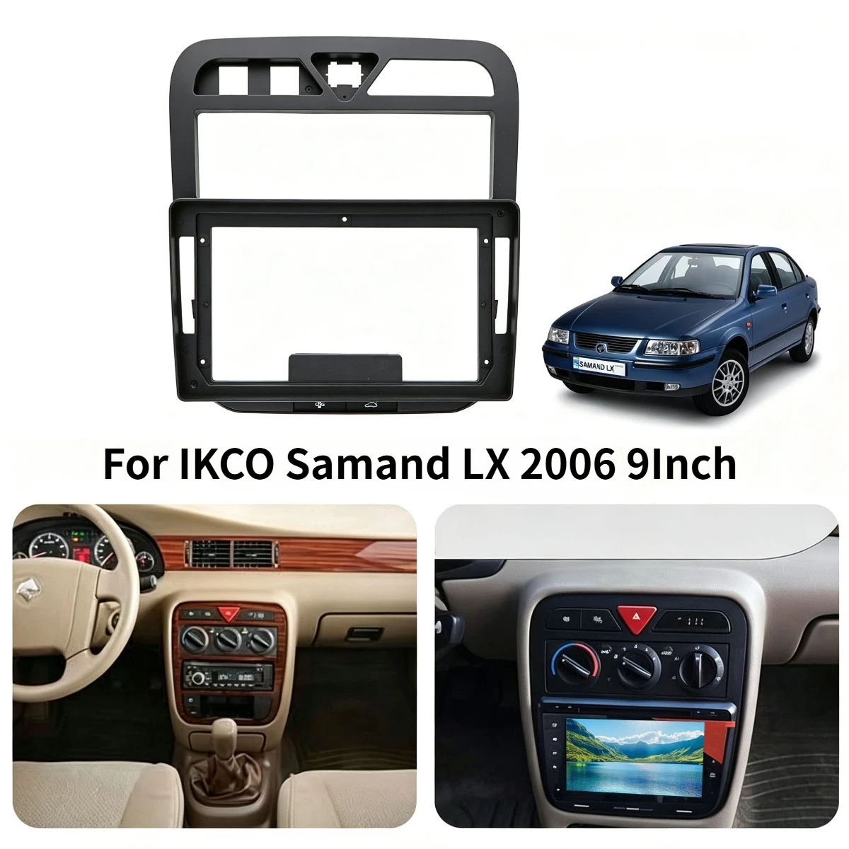 For IKCO Samand LX 2006 9Inch 2Din Car Stereo Radio Fascia Frame Dashboard Modification Navigation Panel Trim Bezel