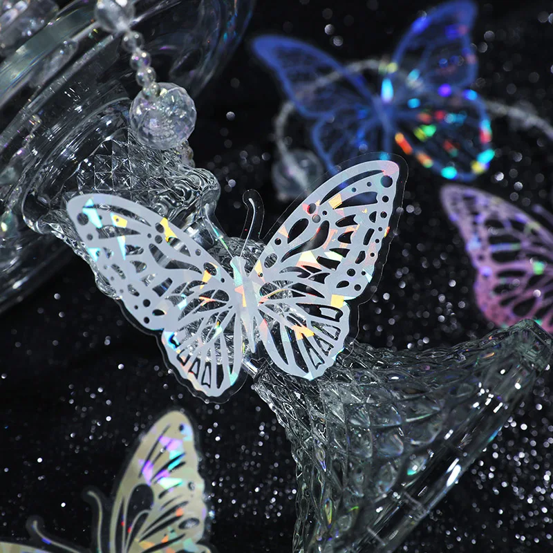 80 قطعة/4 ظهر من ملصقات الفراشة PET، ملصقات قرطاسية مع لمعان، مناسبة لألبومات الصور المصنوعة يدويًا وتزيين زجاجات المياه