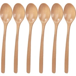 6 PCS 9 Inch Wood Soup Spoons for Eating Mixing Stirring Natural Wooden Spoon Set Mixing Stirring Coffee Spoon Mixing Spoon