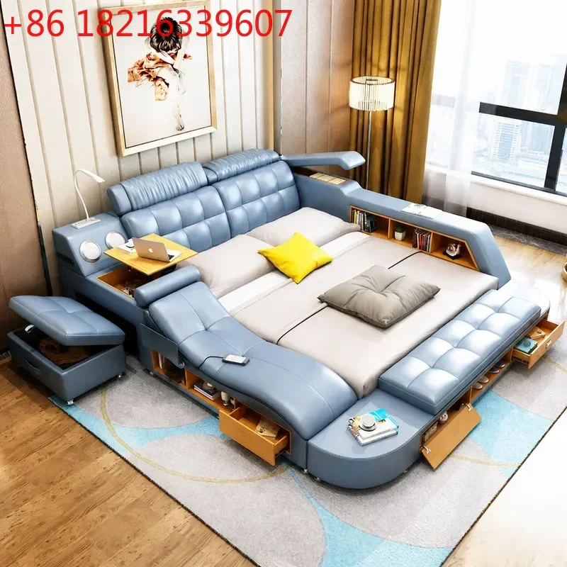 YAO Double Leather Art Bed Modern Minimalist Master Bedroom Furniture Multi Functional Massage Tatami Bed Direct From