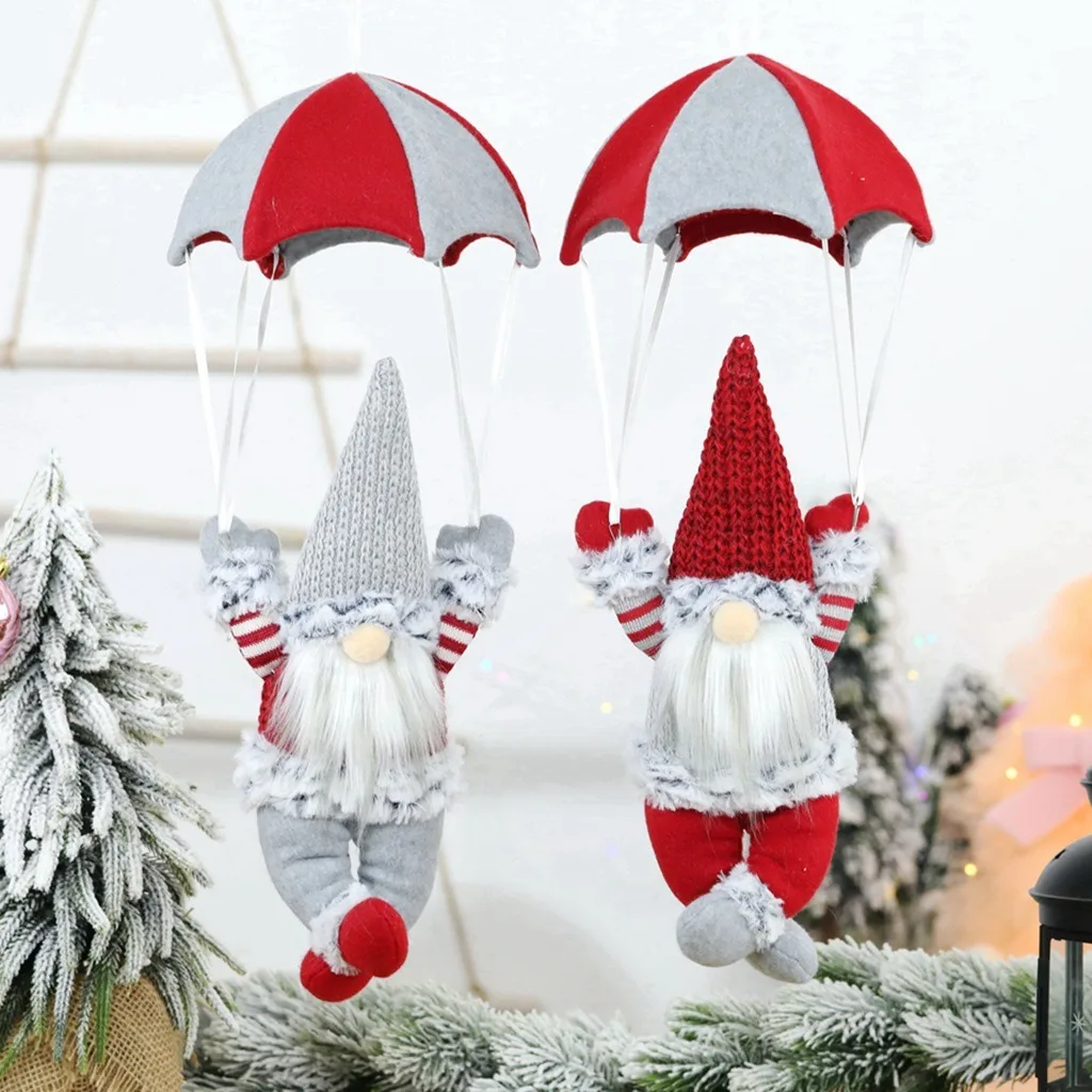 

Christmas Hanging Gnome Decoration Skydiving Plush Santa Claus With Parachute Ornament For Xmas Tree Wall Decor Pendants Gift