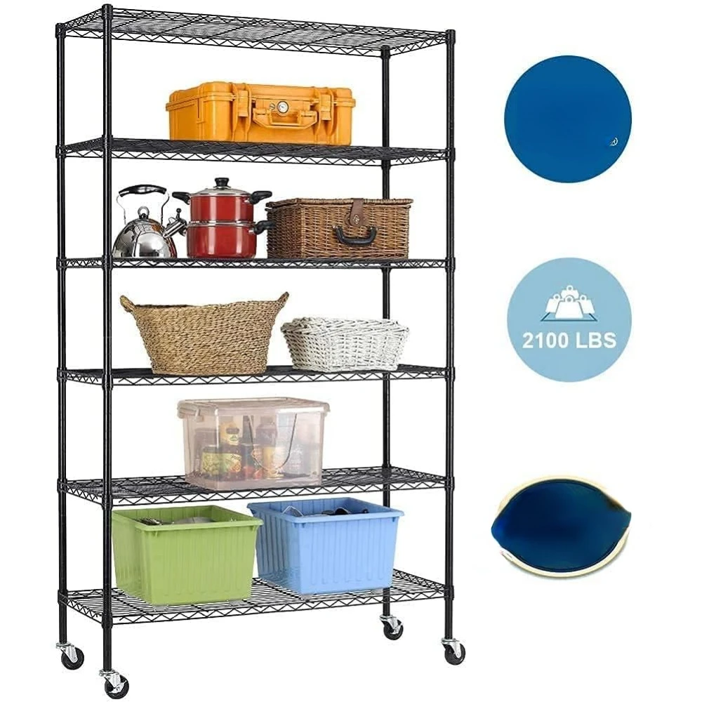 48 inches long x 18 inches wide x 82 inches with 6 layers of adjustable casters, sturdy steel for restaurants and kitchens