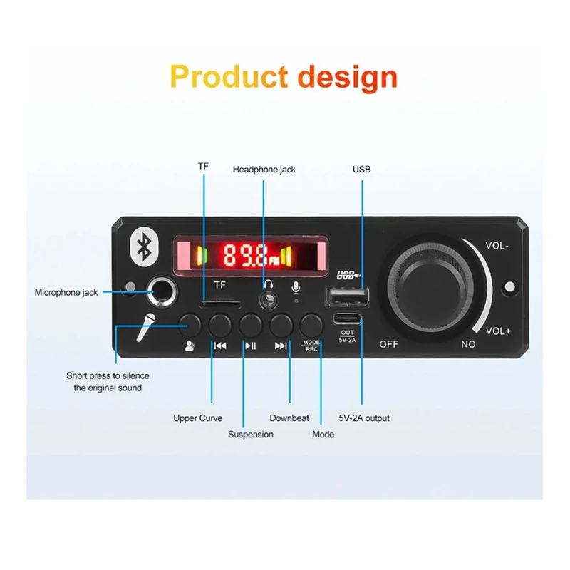 160W Amplifier Bluetooth 5.0 DIY MP3 Decoder Board Audio Player 12V MP3 Player Car FM Radio Module TF USB Mic Record(B)-TCES