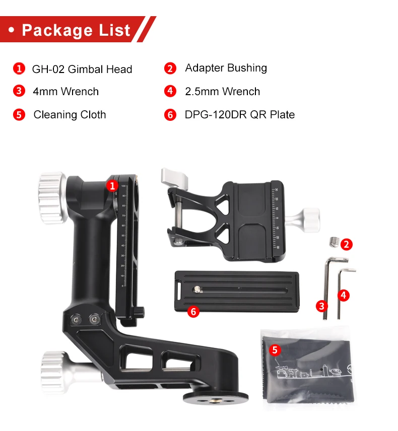 SUNWAYFOTO GH-02 Gimbal Head Aluminum Heavy Duty Pan Tilt Head for Telephoto Lens Camera Tripod Bird Photography GH2 Benro