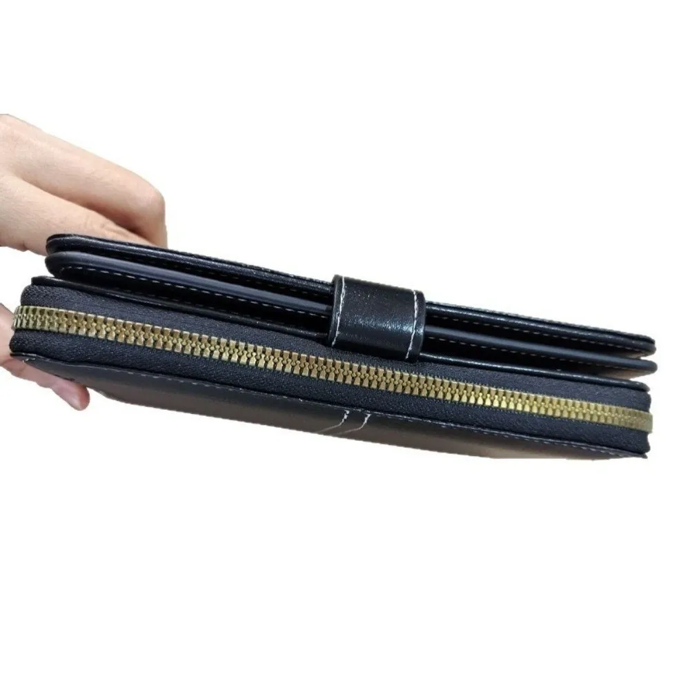 New PU Long Wallet RFID Blocking Vintage Style RFID Wallet Snap Closure Decorative Stitching Coin Wallet Women