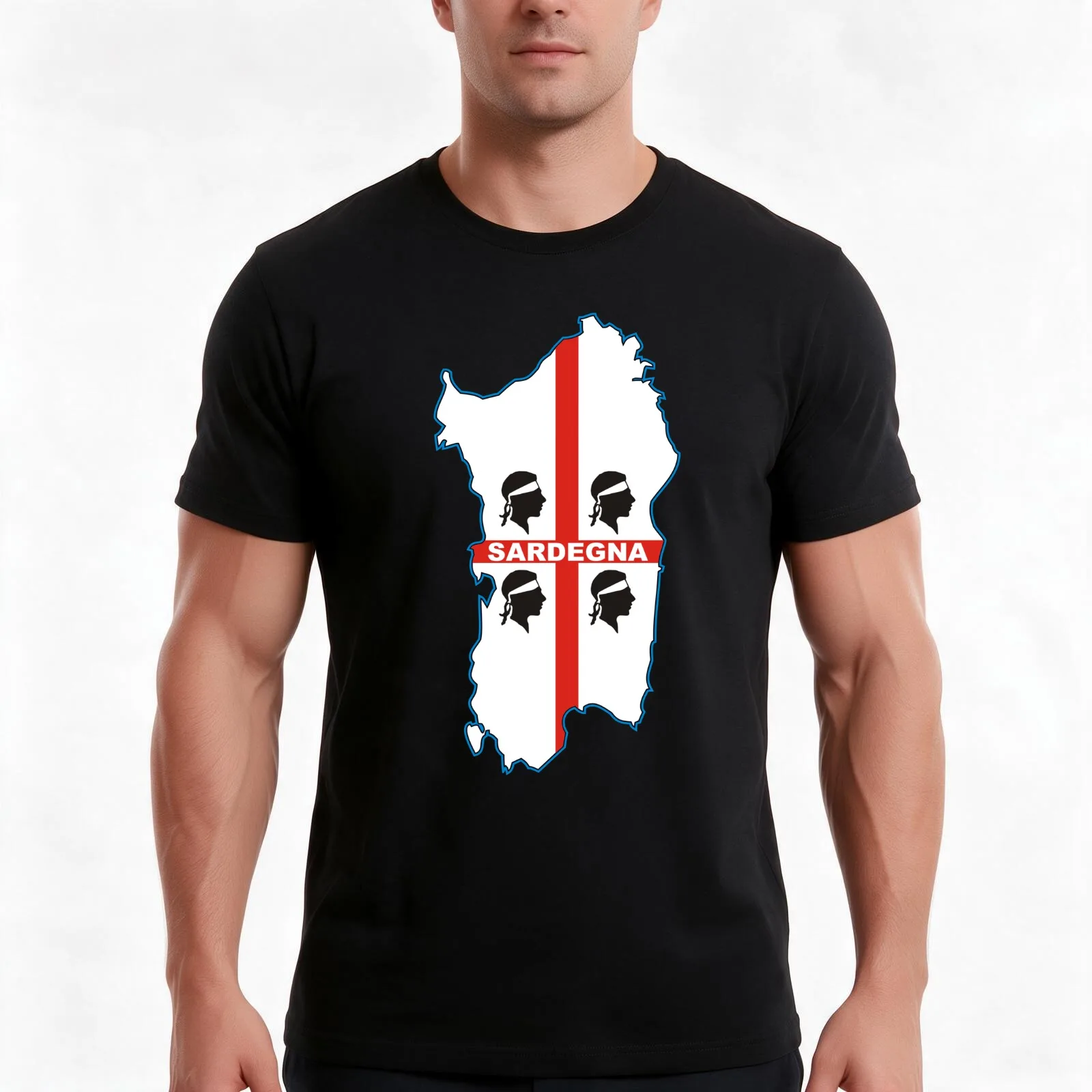 Sardegna bandiera quattro mori map T-Shirt, Summer Casual Cotton Tee, Oversized Streetwear Tops, Vintage Graphic Print