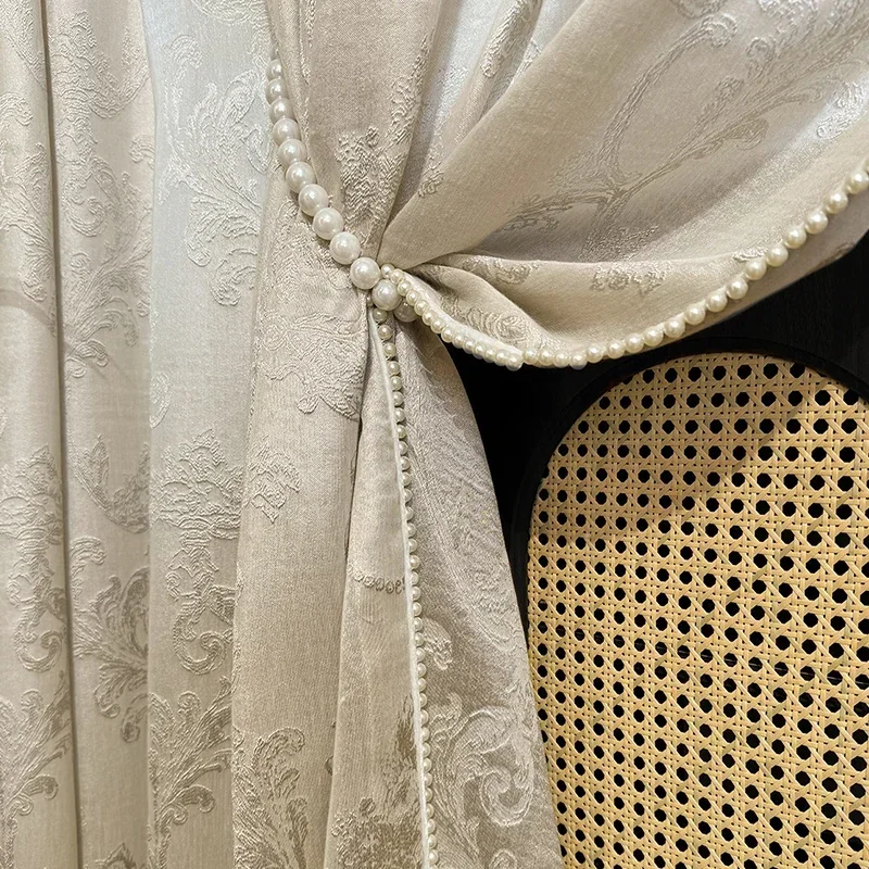 Retro Double-sided Jacquard Damascus Pearl White Curtains for Living Room Bedroom Villa Floor-to-ceiling Windows