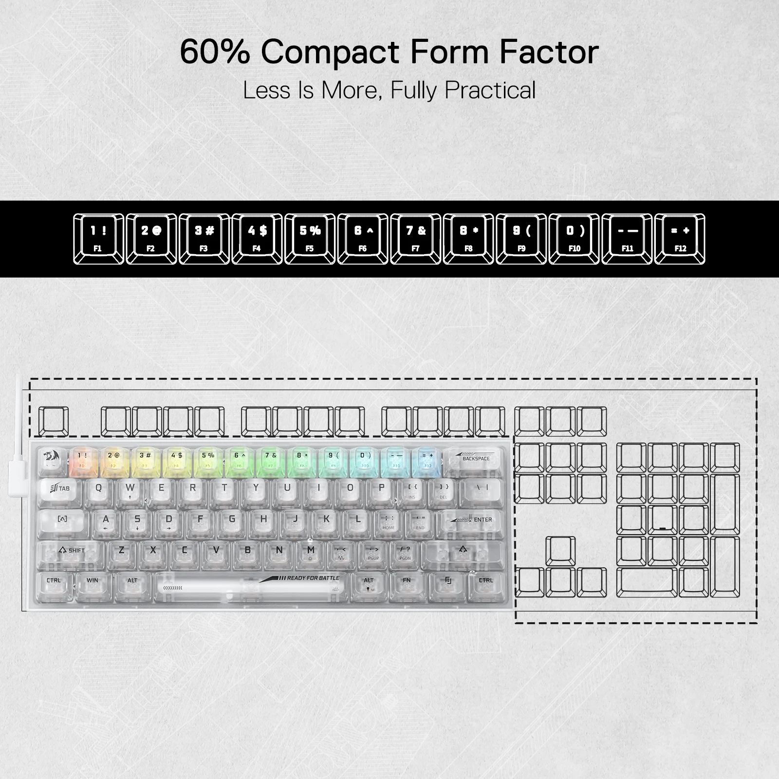 Imagem -02 - Wired Rgb Gaming Keyboard 61 Teclas Compacto Totalmente Transparente Mecânica Placa Translúcida Rgb Redragon-k617 se